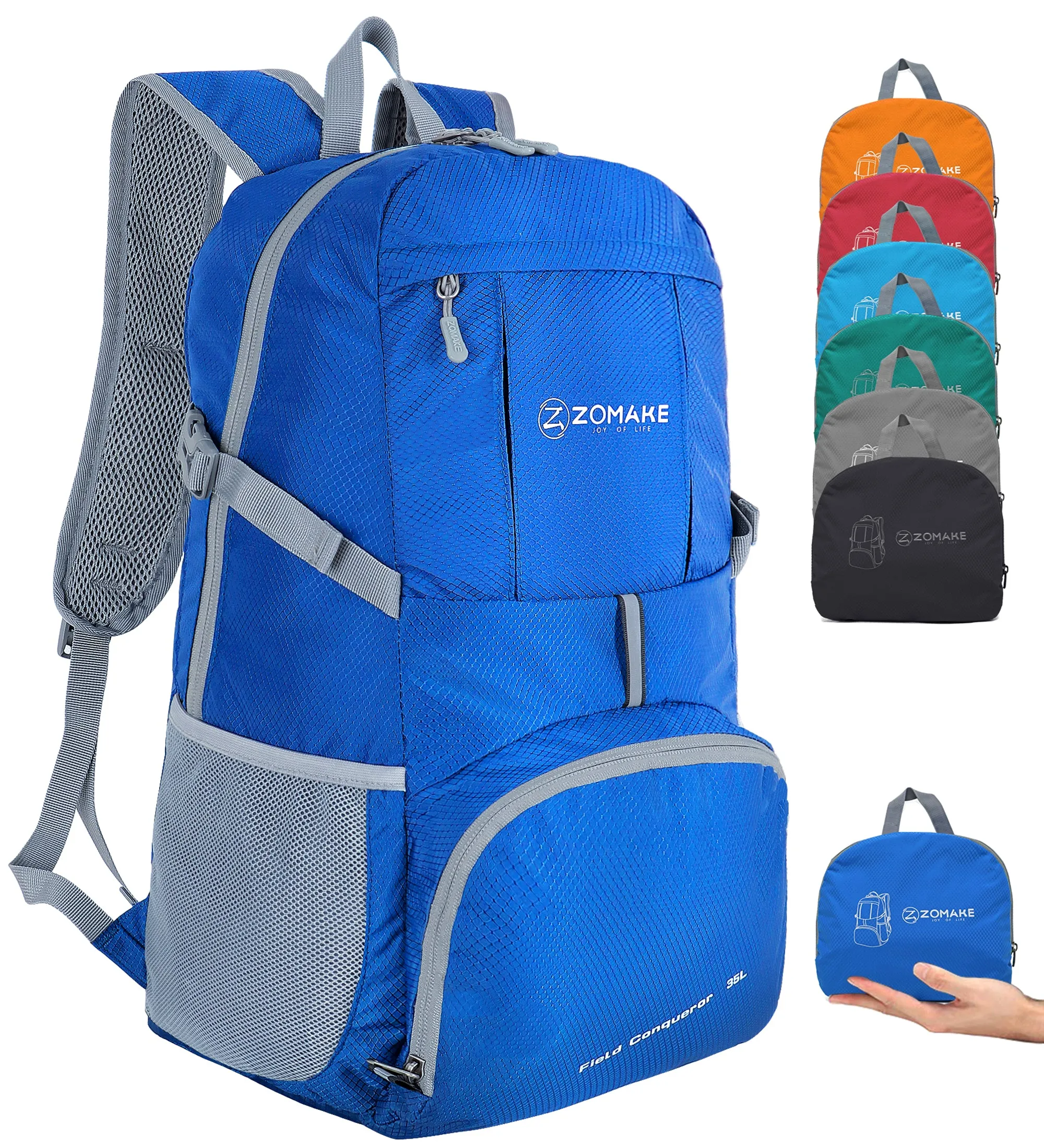 ZOMAKE Lightweight Packable Backpack 35L, Light Foldable Backpacks Water Resistant Collapsible Hiking Bag, Compact Folding Day Pack for Travel Camping(Dark Blue)