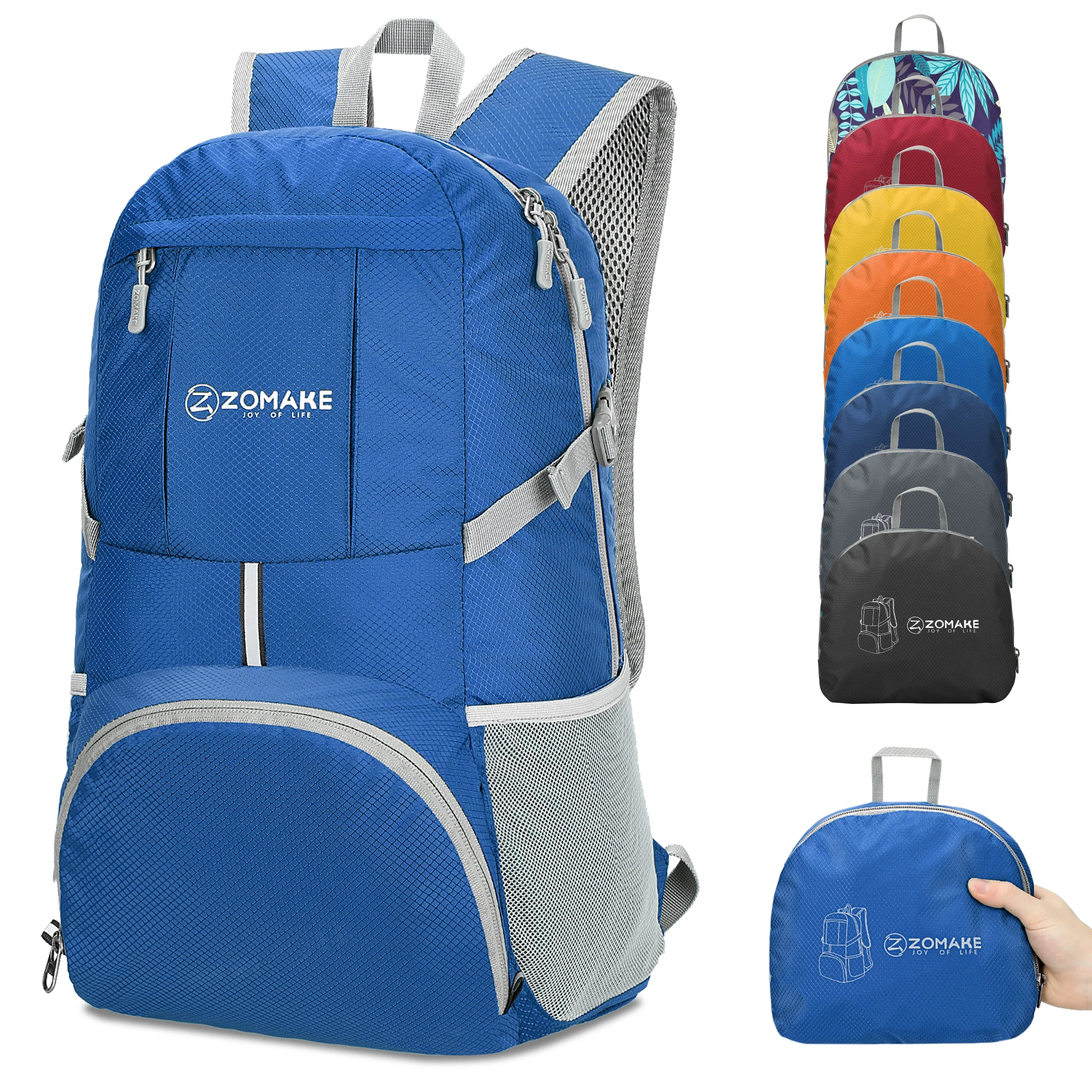 ZOMAKE Lightweight Packable Backpack 35L, Light Foldable Backpacks Water Resistant Collapsible Hiking Bag, Compact Folding Day Pack for Travel Camping(Dark Blue)