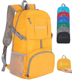 ZOMAKE Lightweight Packable Backpack 35L, Light Foldable Backpacks Water Resistant Collapsible Hiking Bag, Compact Folding Day Pack for Travel Camping(Yellow)