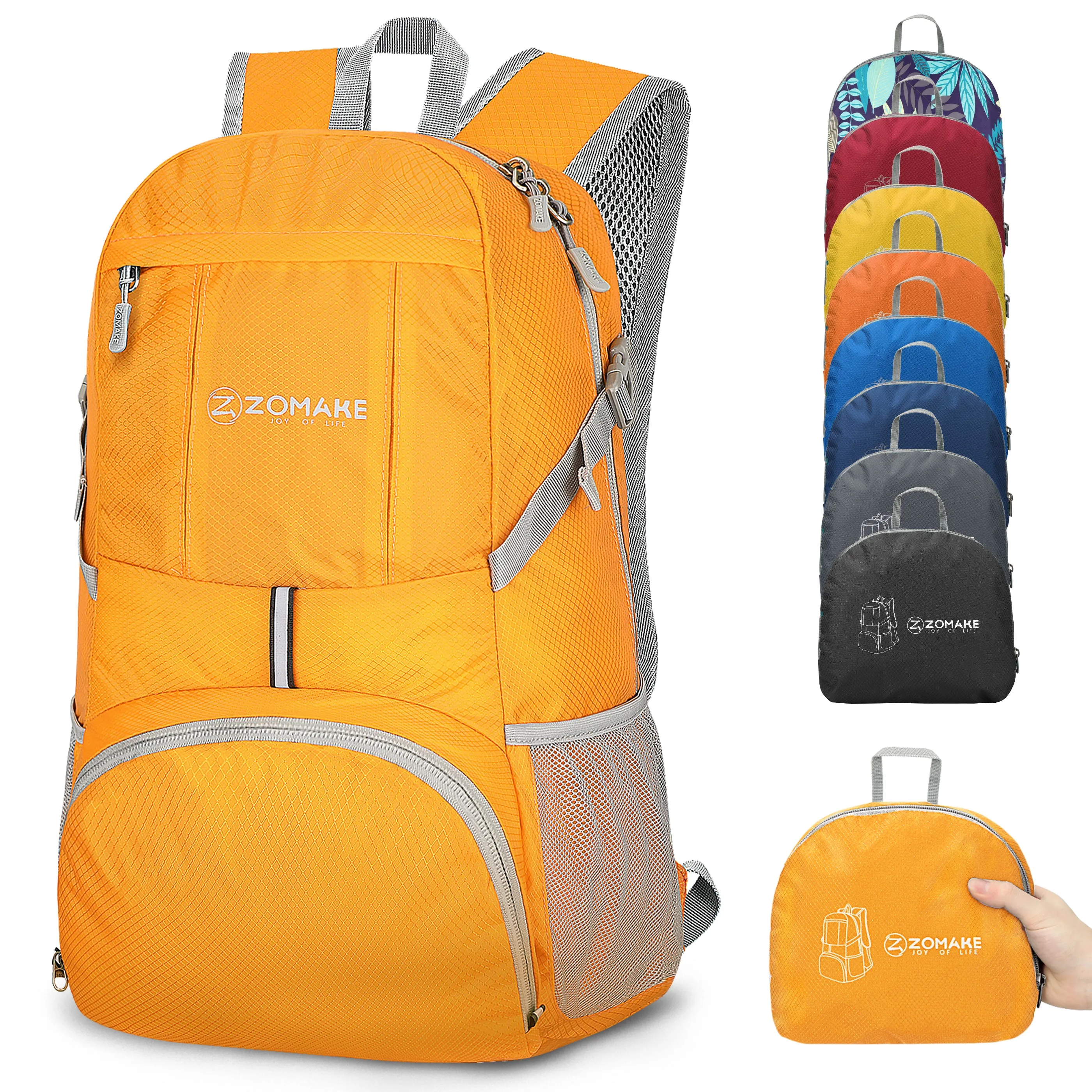 ZOMAKE Lightweight Packable Backpack 35L, Light Foldable Backpacks Water Resistant Collapsible Hiking Bag, Compact Folding Day Pack for Travel Camping(Yellow)