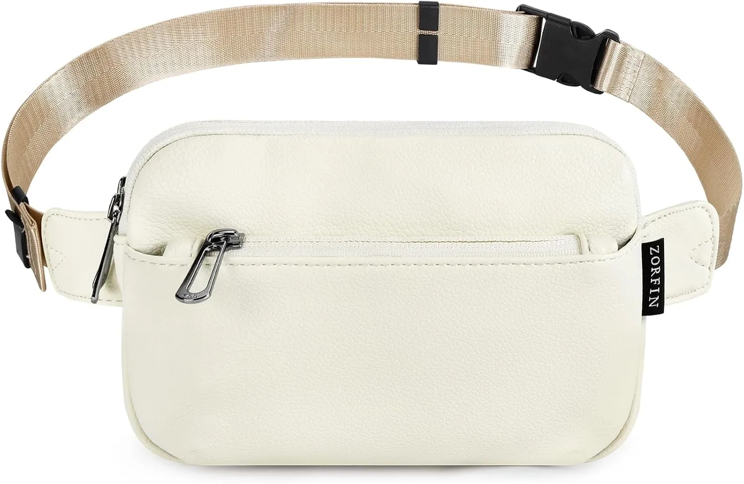 ZORFIN Leather Fanny Pack for Women Men: Crossbody Belt Bag with Adjustable Strap - Fashion Waist Packs for Workout Running Traveling Hiking Beige