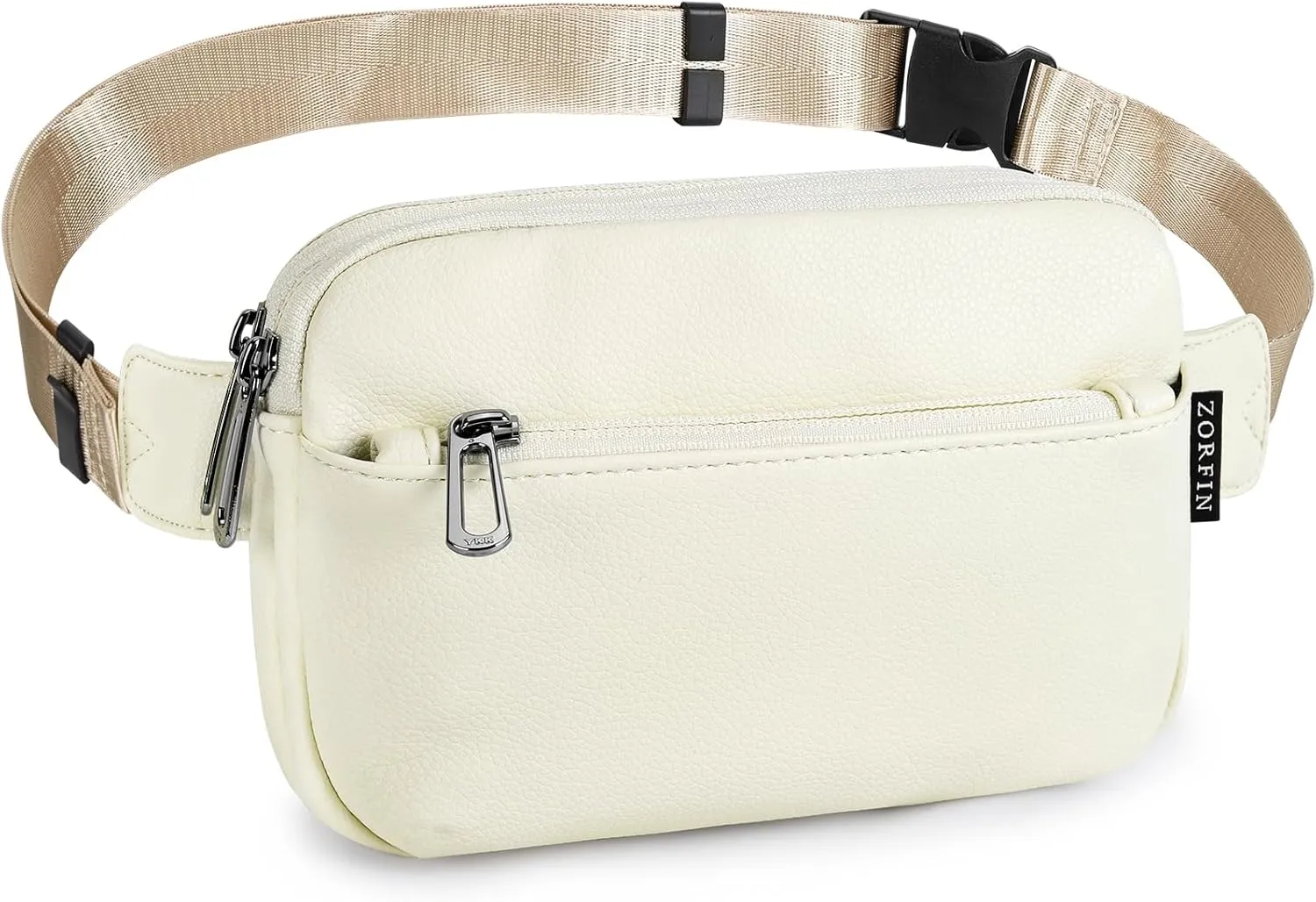 ZORFIN Leather Fanny Pack for Women Men: Crossbody Belt Bag with Adjustable Strap - Fashion Waist Packs for Workout Running Traveling Hiking Beige
