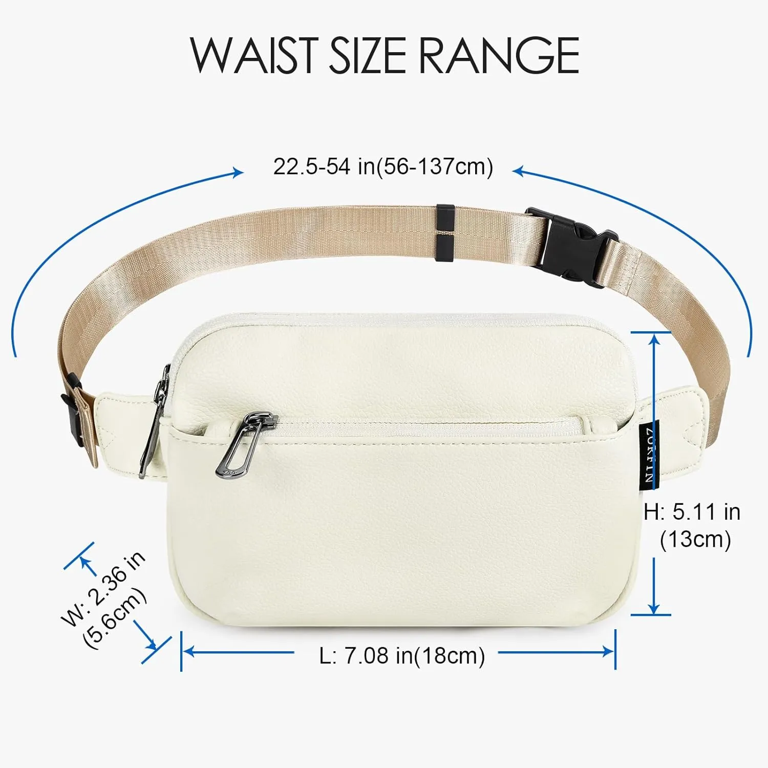 ZORFIN Leather Fanny Pack for Women Men: Crossbody Belt Bag with Adjustable Strap - Fashion Waist Packs for Workout Running Traveling Hiking Beige