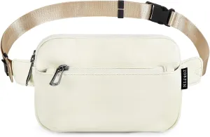 ZORFIN Leather Fanny Pack for Women Men: Crossbody Belt Bag with Adjustable Strap - Fashion Waist Packs for Workout Running Traveling Hiking Beige