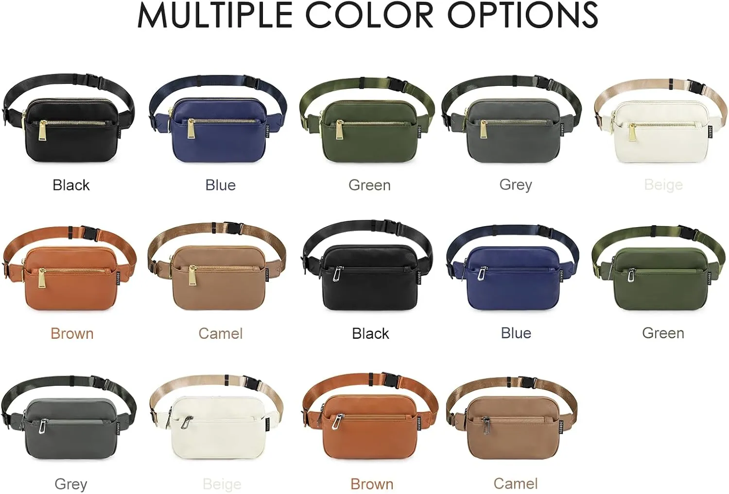 ZORFIN Leather Fanny Pack for Women Men: Crossbody Belt Bag with Adjustable Strap - Fashion Waist Packs for Workout Running Traveling Hiking Beige